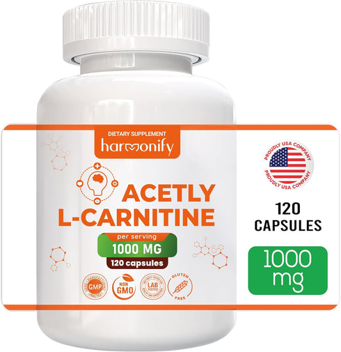 L Carnitine Supplement 1000 mg per Serving, Acetyl 120 Vegetarian Capsules & Pure Form, 60 Servings